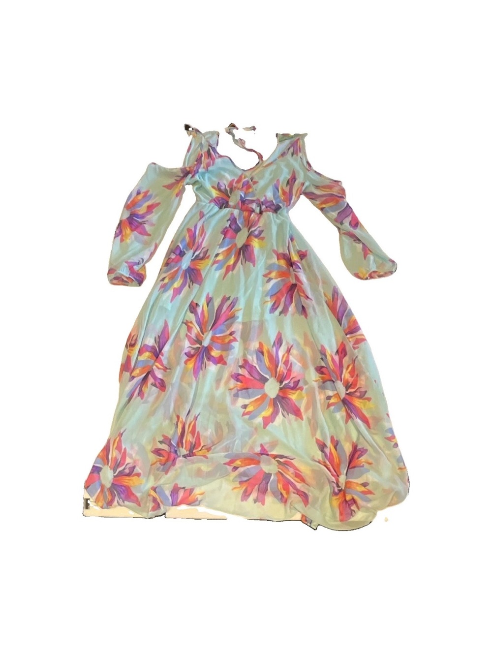 Judith March Mint Maxi Dress with Pink & Purple Floral Accents Small